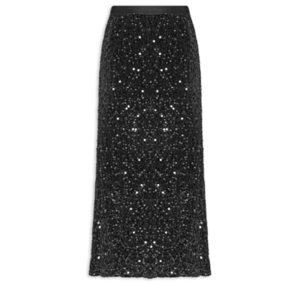 Saia Midi Em Veludo Com Paetê - Preto