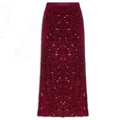 Saia Midi Em Veludo Com Paetê - Vinho