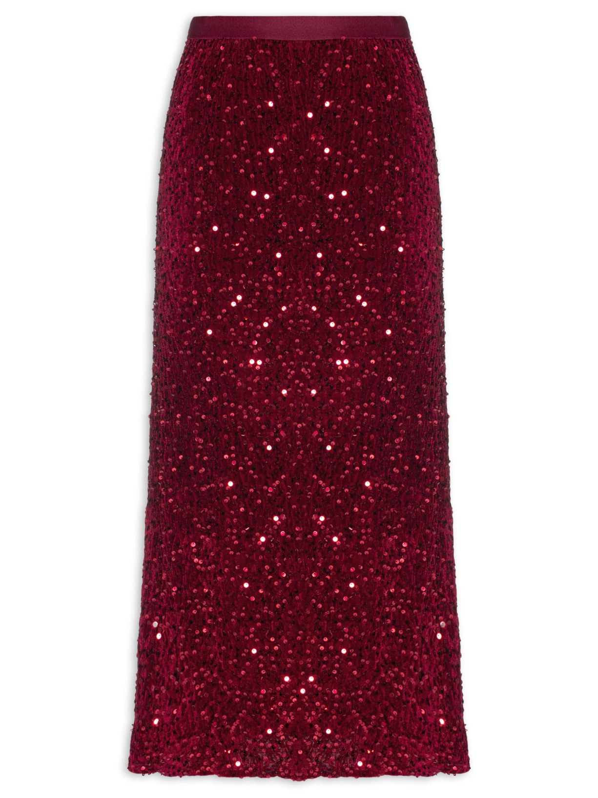 Saia Midi Em Veludo Com Paetê - Vinho