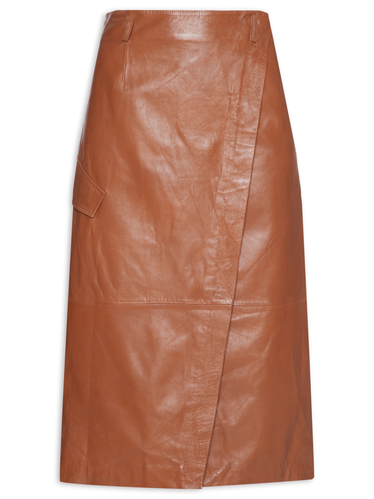 Saia Midi Envelope De Couro - Marrom