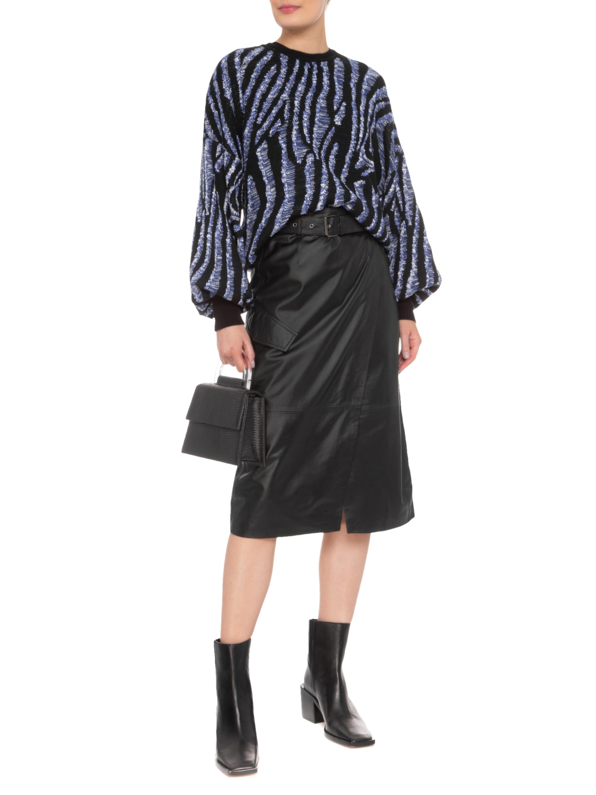 Saia Midi Envelope De Couro Preto '2Essential