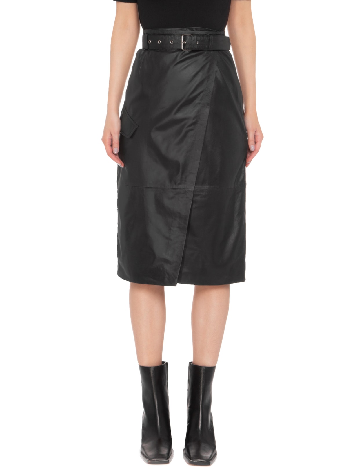 Saia Midi Envelope De Couro Preto '2Essential