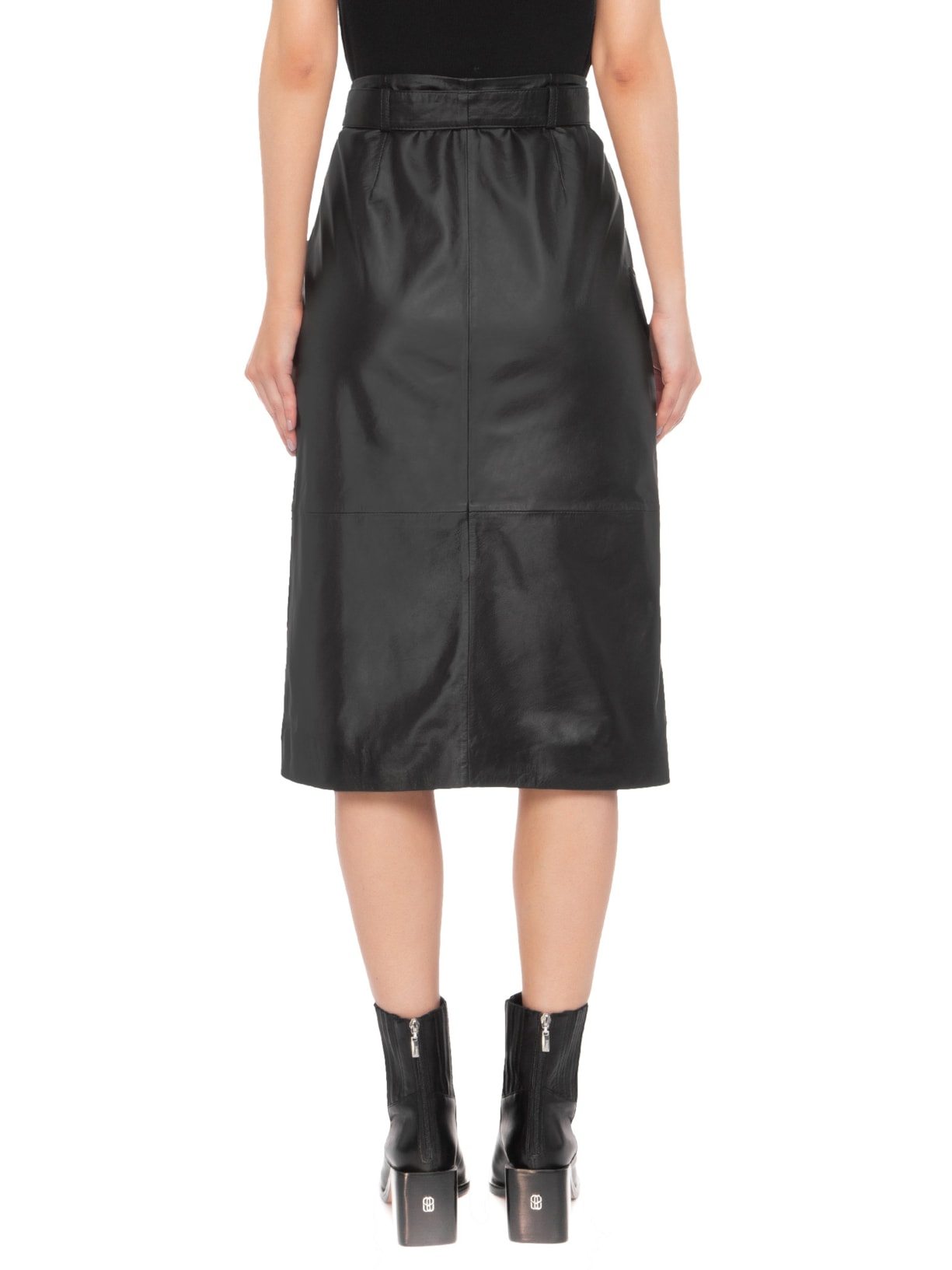 Saia Midi Envelope De Couro Preto '2Essential