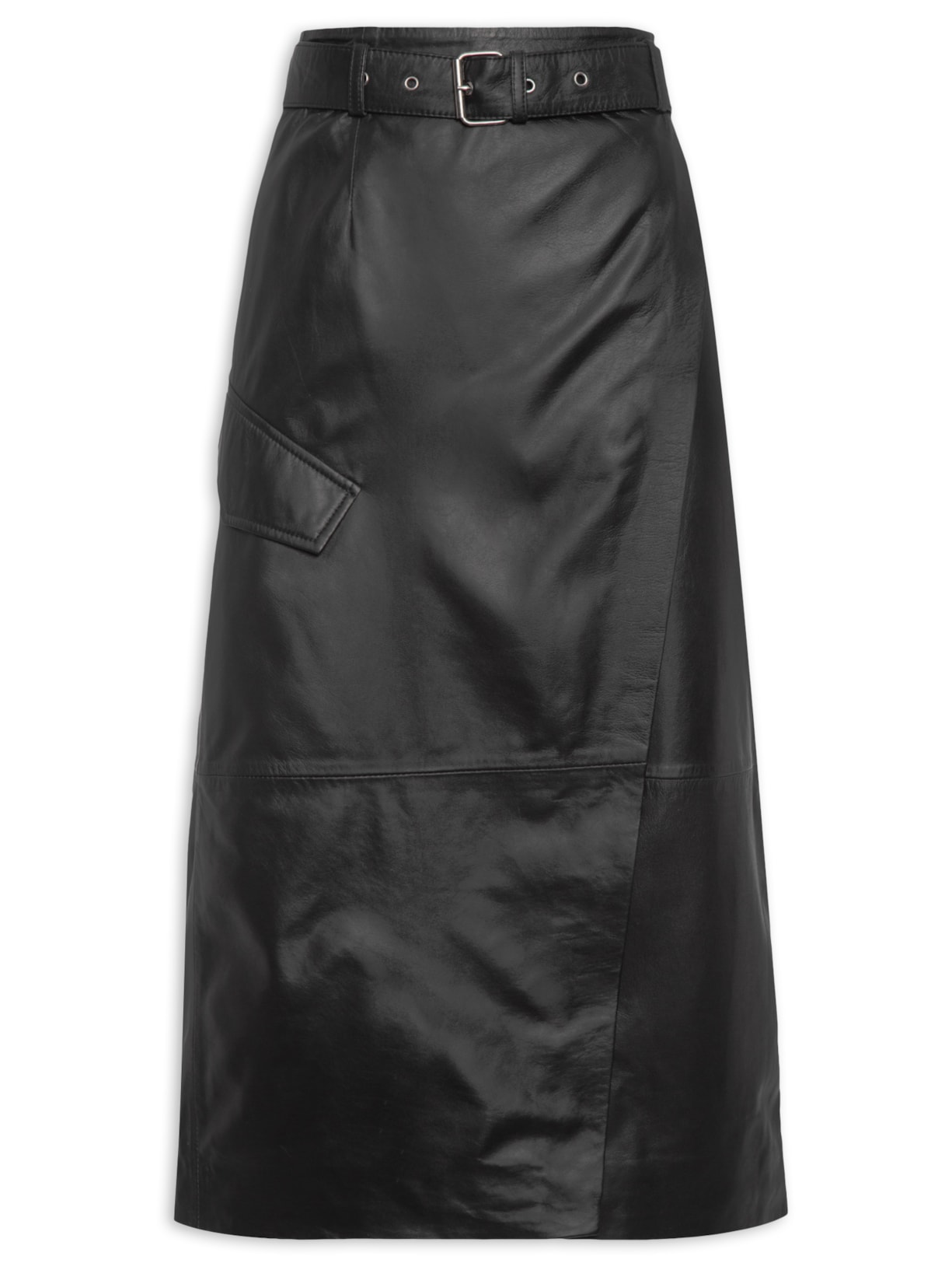 Saia Midi Envelope De Couro Preto '2Essential