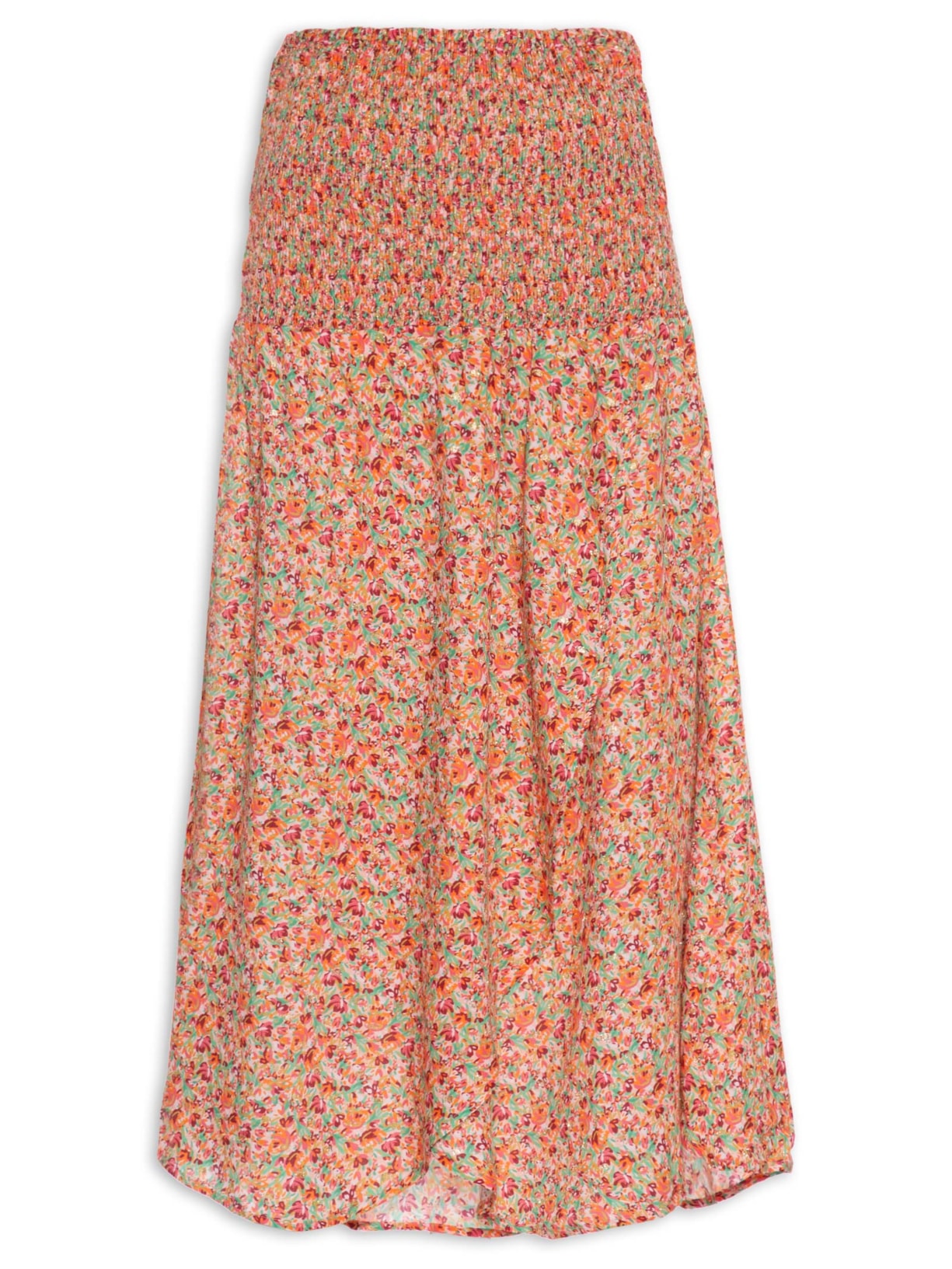 Saia Midi Estampa Alga - Rosa