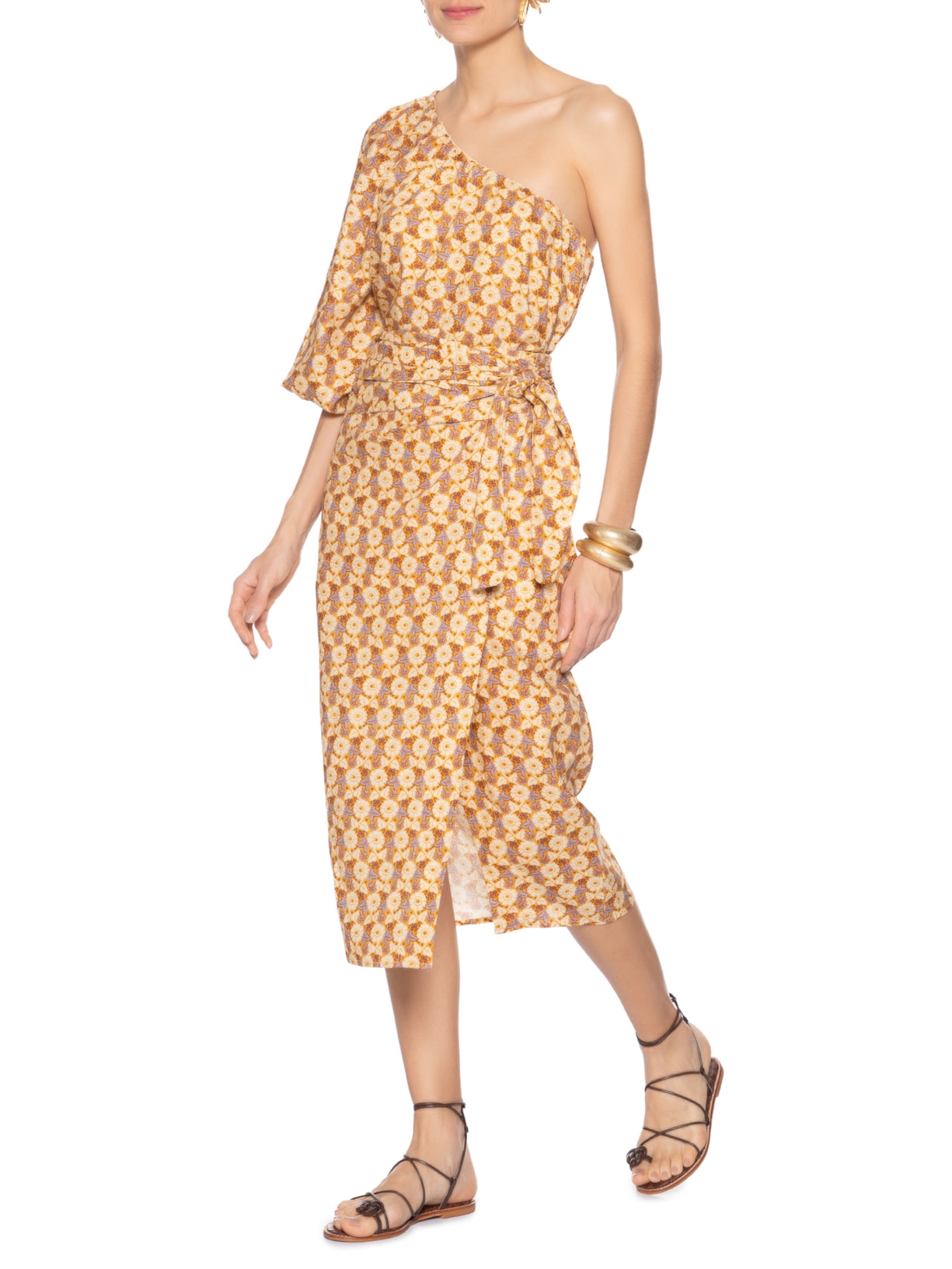 Saia Midi Estampa Cali Bege Maria Filó