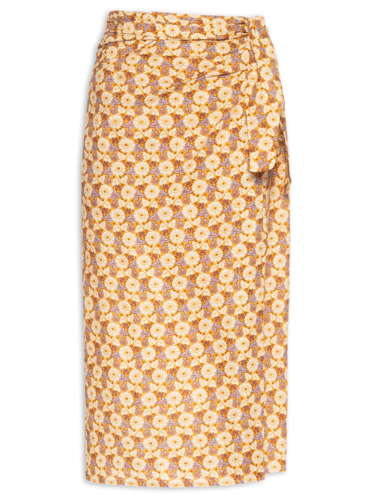 Saia Midi Estampa Cali Bege Maria Filó