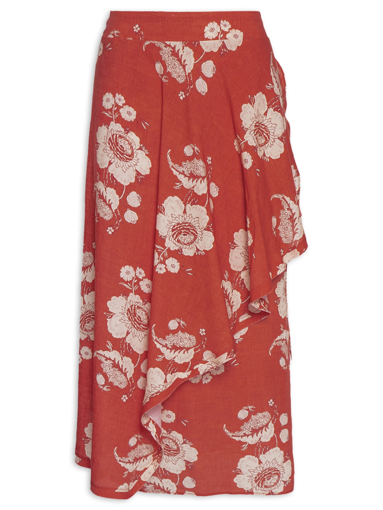Saia Midi Estampa Fleur A Vermelho Maria Filó