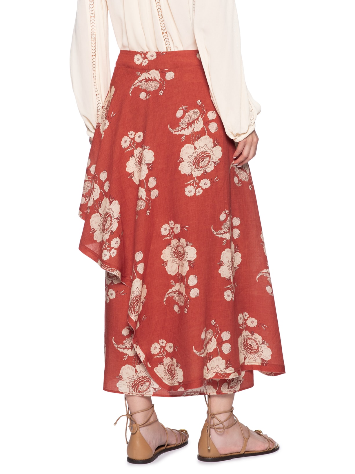 Saia Midi Estampa Fleur A Vermelho Maria Filó