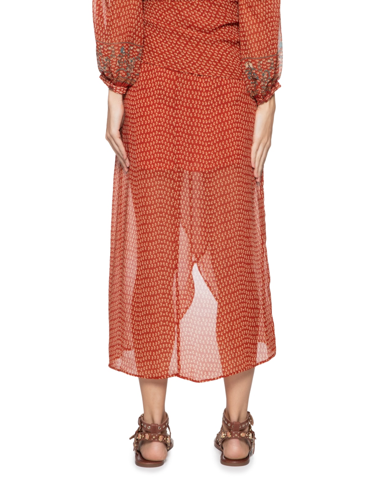 Saia Midi Estampa Folk Vermelho Maria Filó