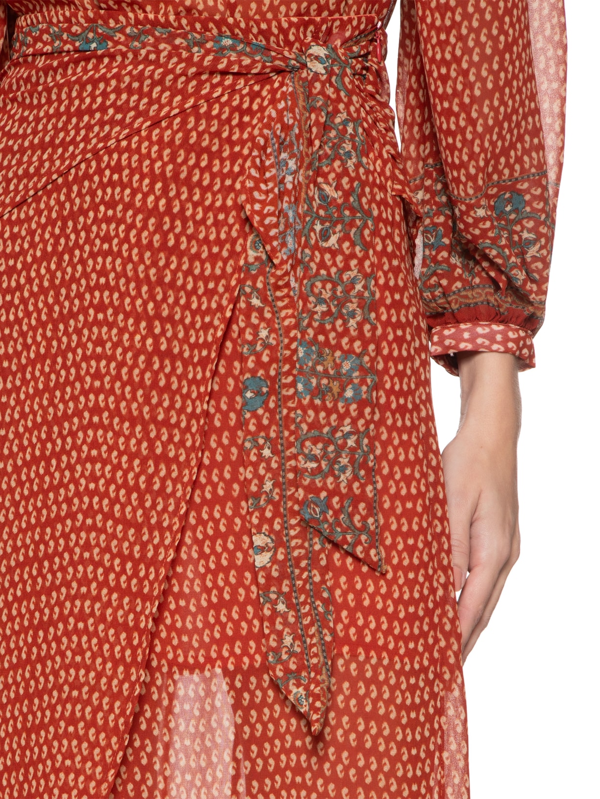 Saia Midi Estampa Folk Vermelho Maria Filó