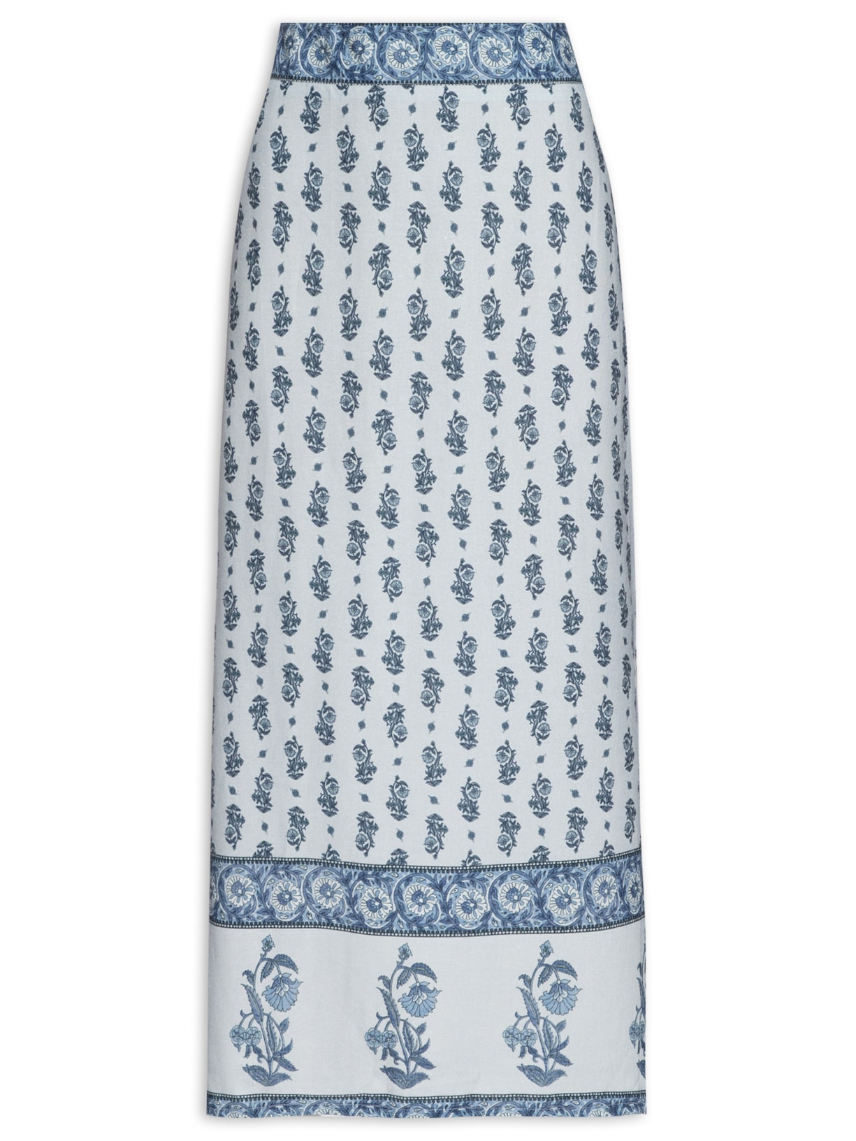 Saia Midi Estampa Lírios - Azul