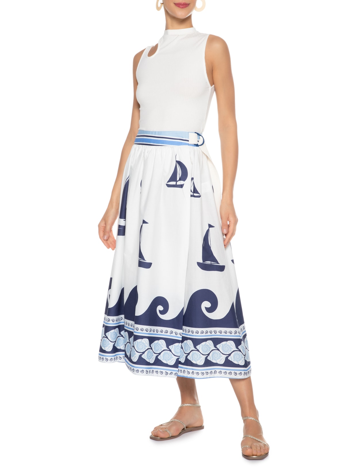 Saia Midi Estampa Maresia Azul Dress To