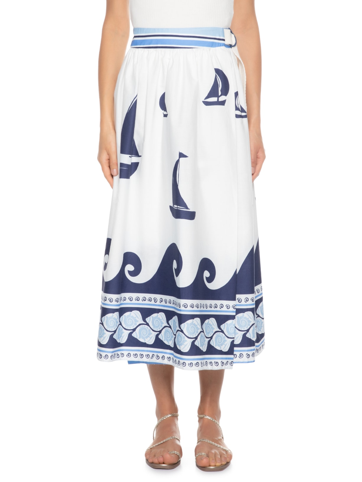Saia Midi Estampa Maresia Azul Dress To