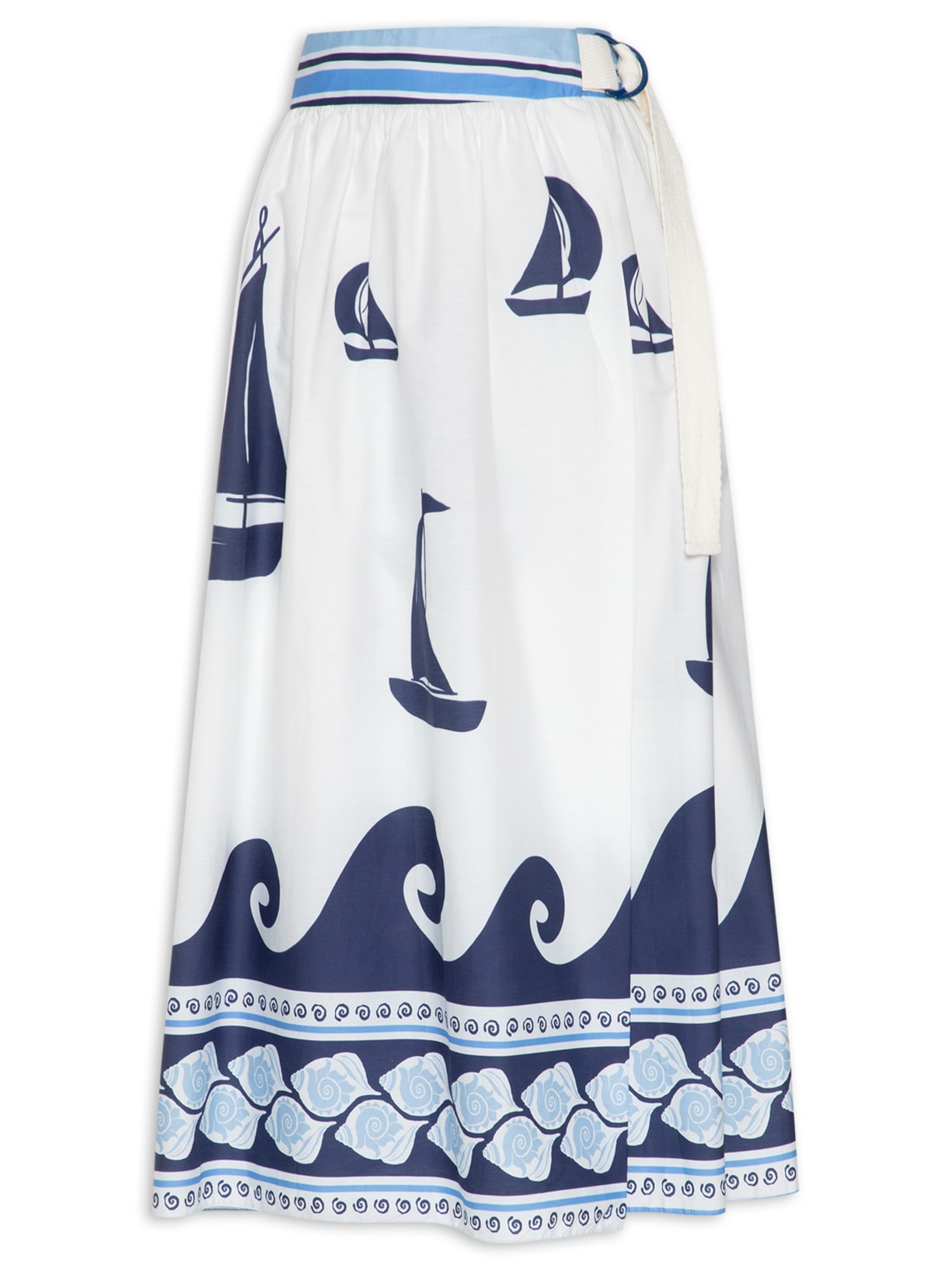 Saia Midi Estampa Maresia - Azul