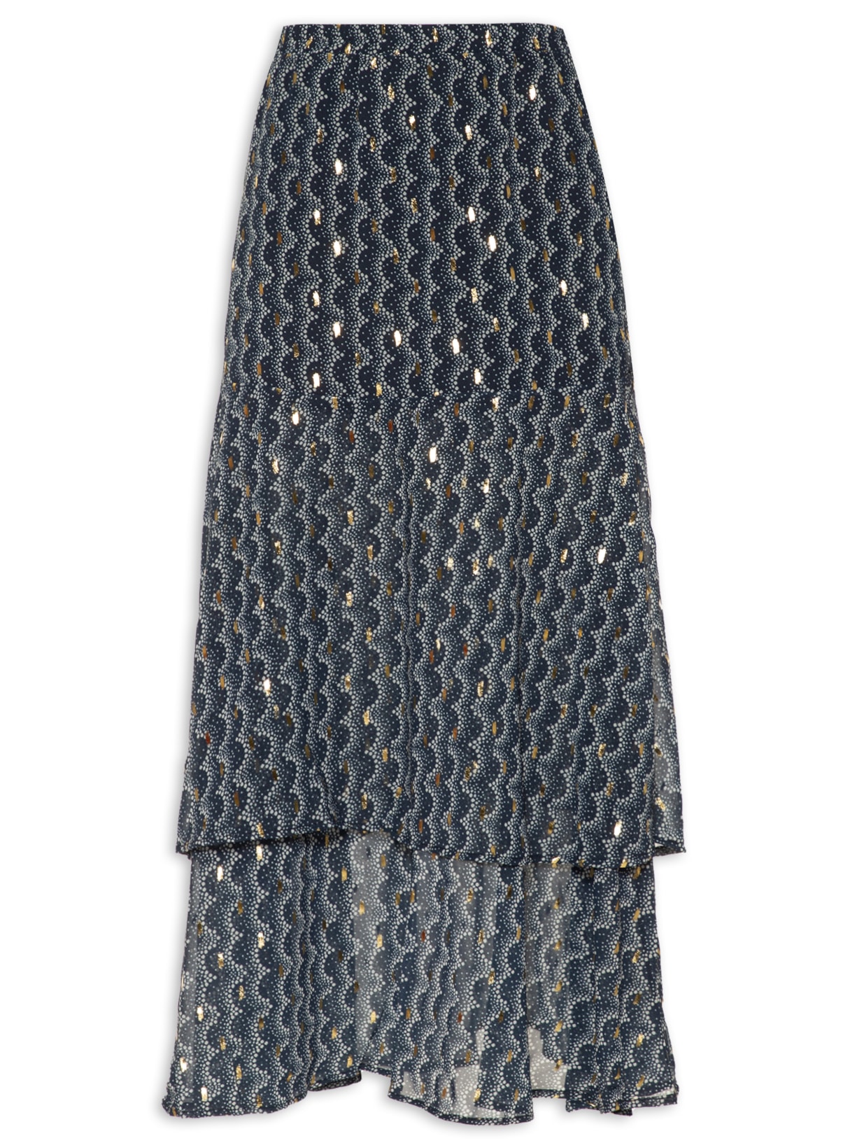 Saia Midi Estampa Ondas - Azul