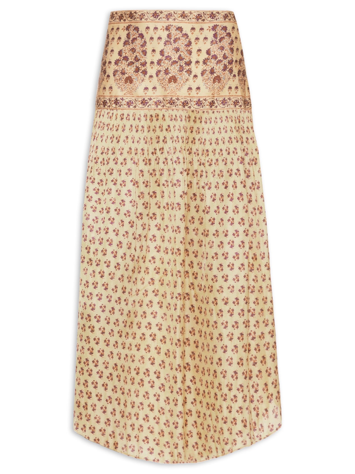 Saia Midi Estampa Papiro - Bege