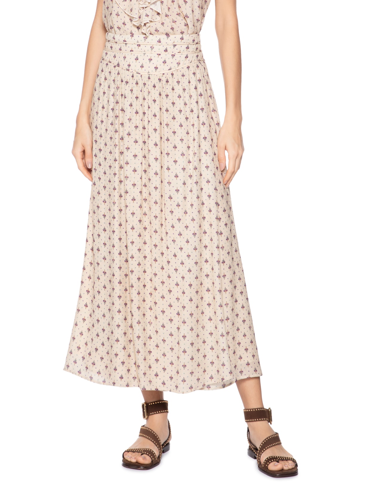 Saia Midi Estampa Paz Bege Maria Filó