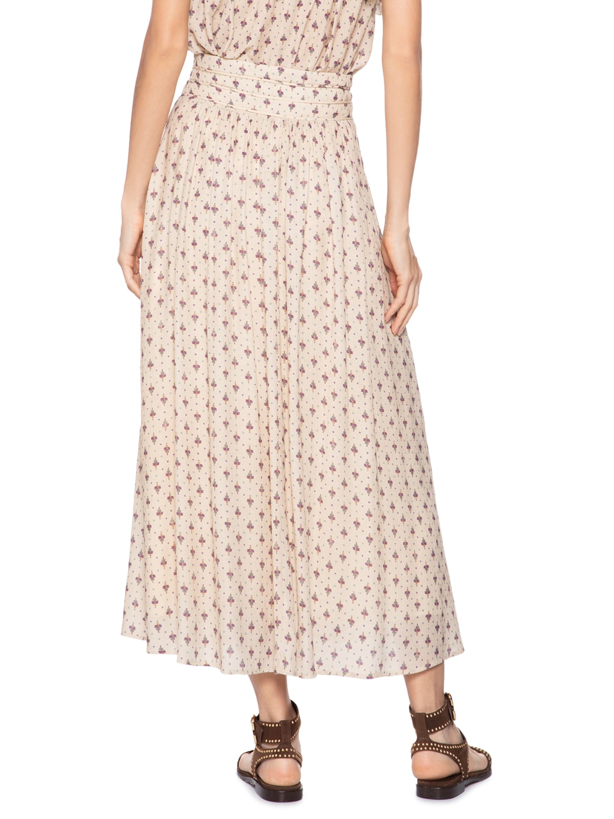 Saia Midi Estampa Paz Bege Maria Filó