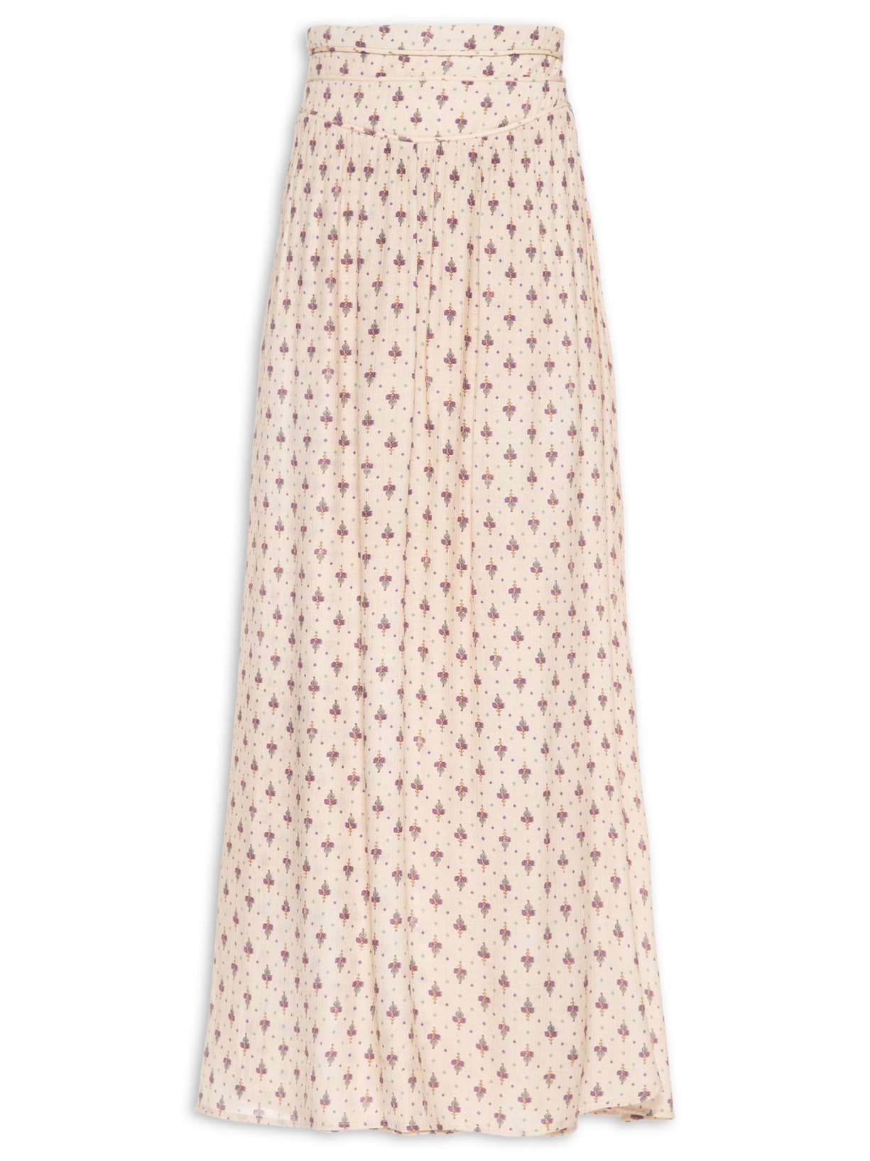 Saia Midi Estampa Paz Bege Maria Filó