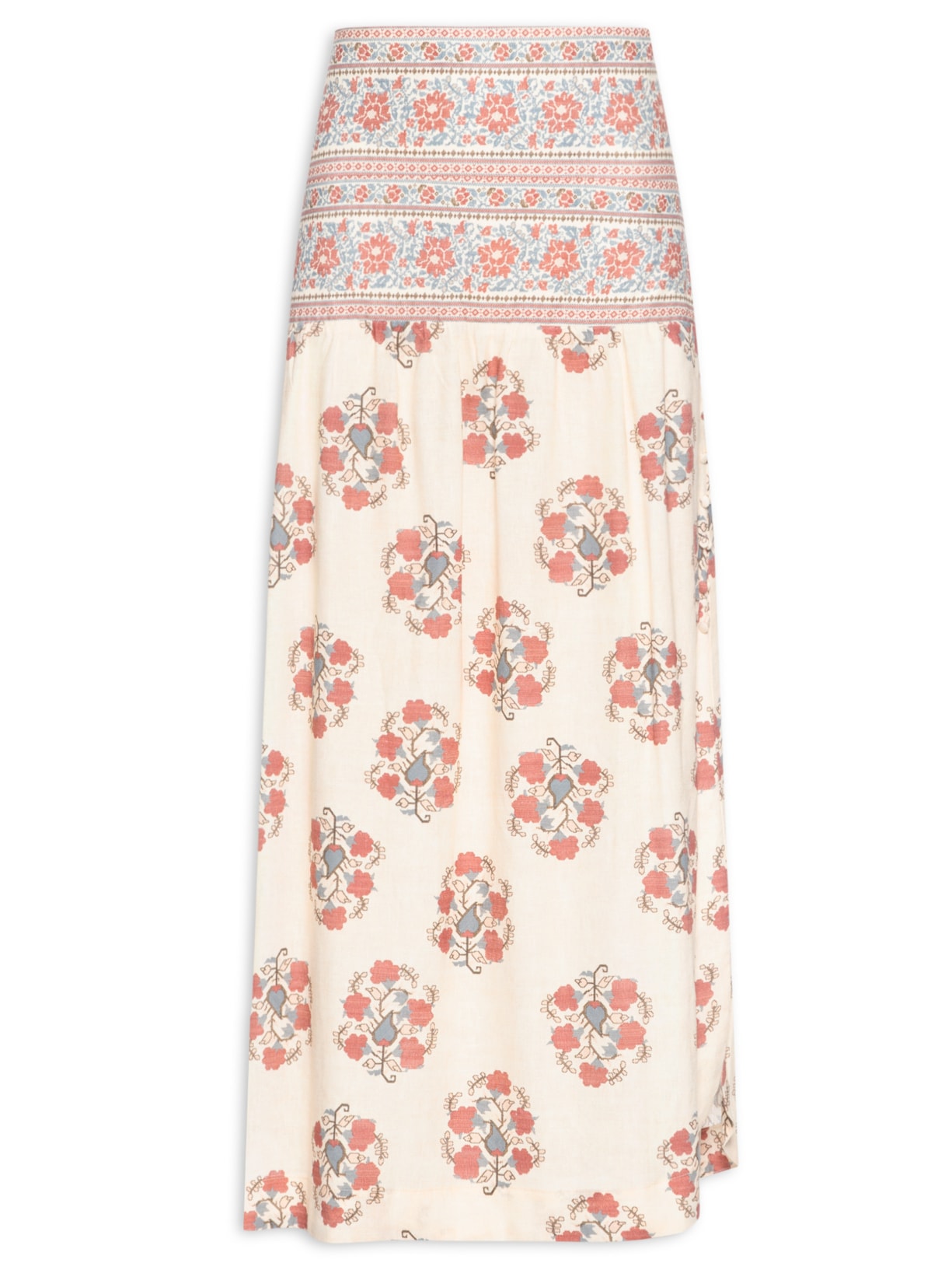 Saia Midi Estampa Peonia - Bege