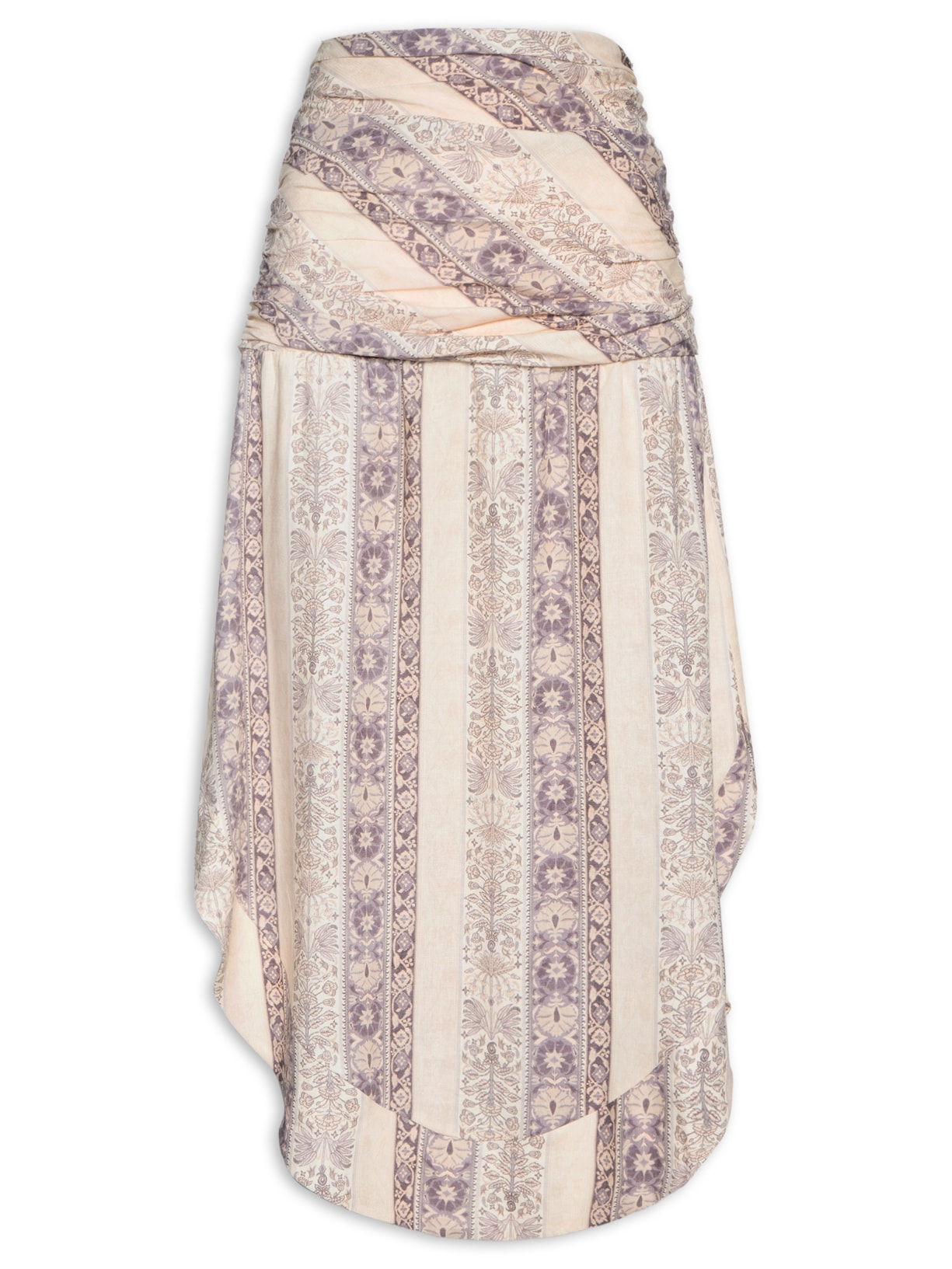 Saia Midi Estampa Ráfia - Bege