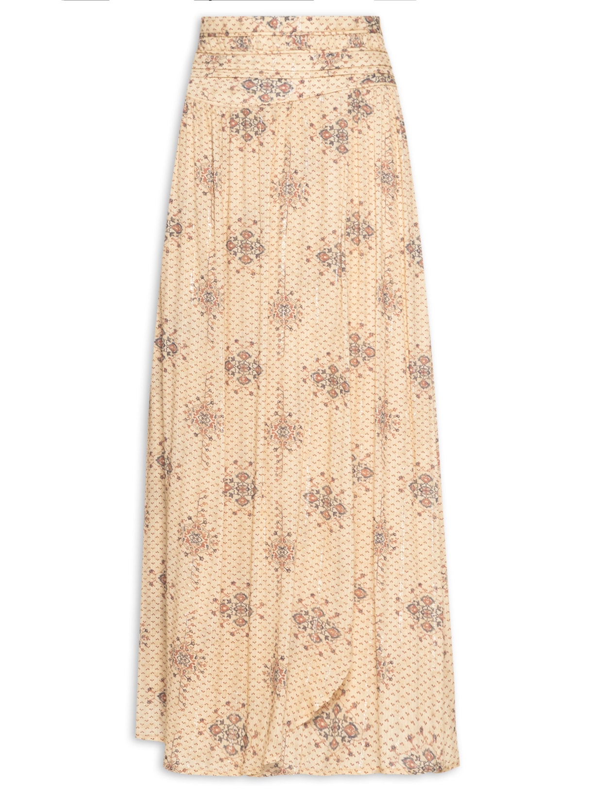 Saia Midi Estampa Rattan - Bege