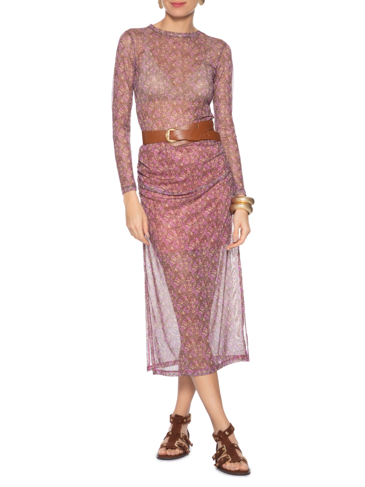 Saia Midi Estampa Violet Roxo Maria Filó