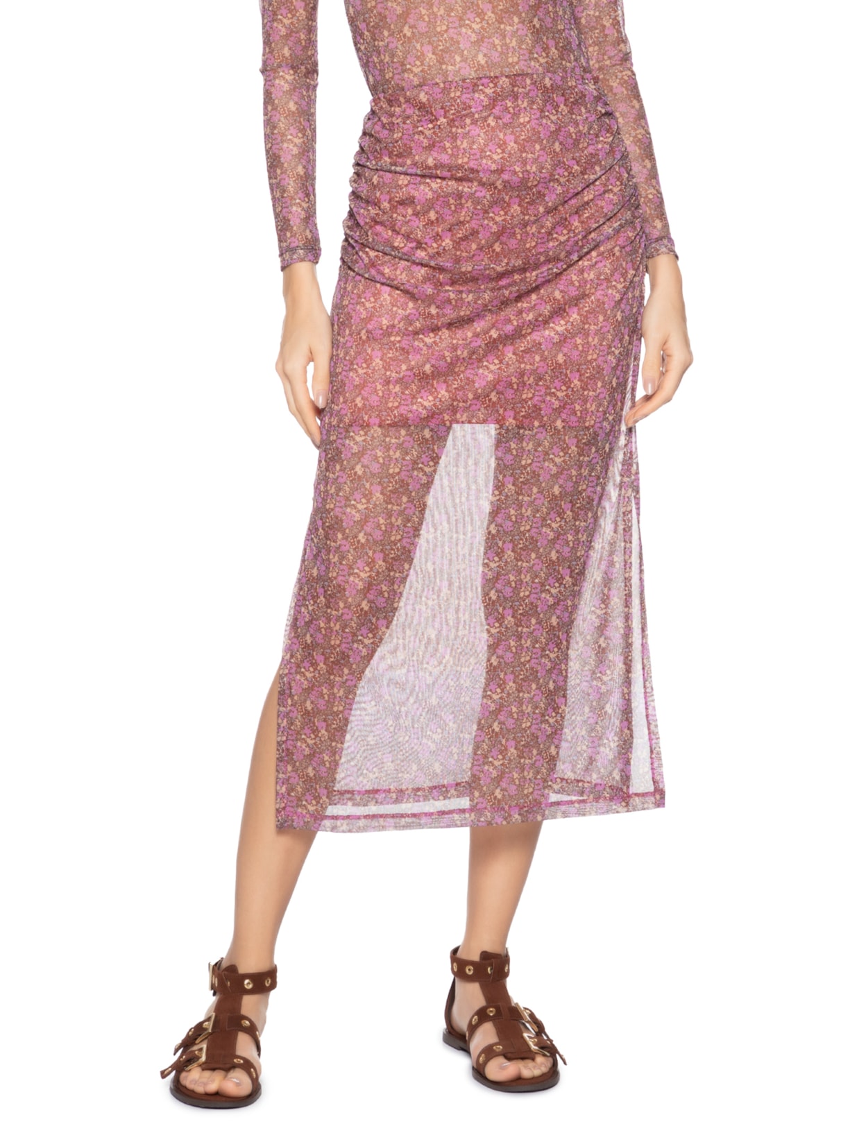 Saia Midi Estampa Violet Roxo Maria Filó