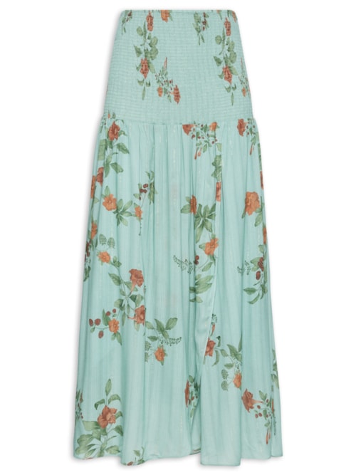 Saia Midi Estampa Zinia - Azul