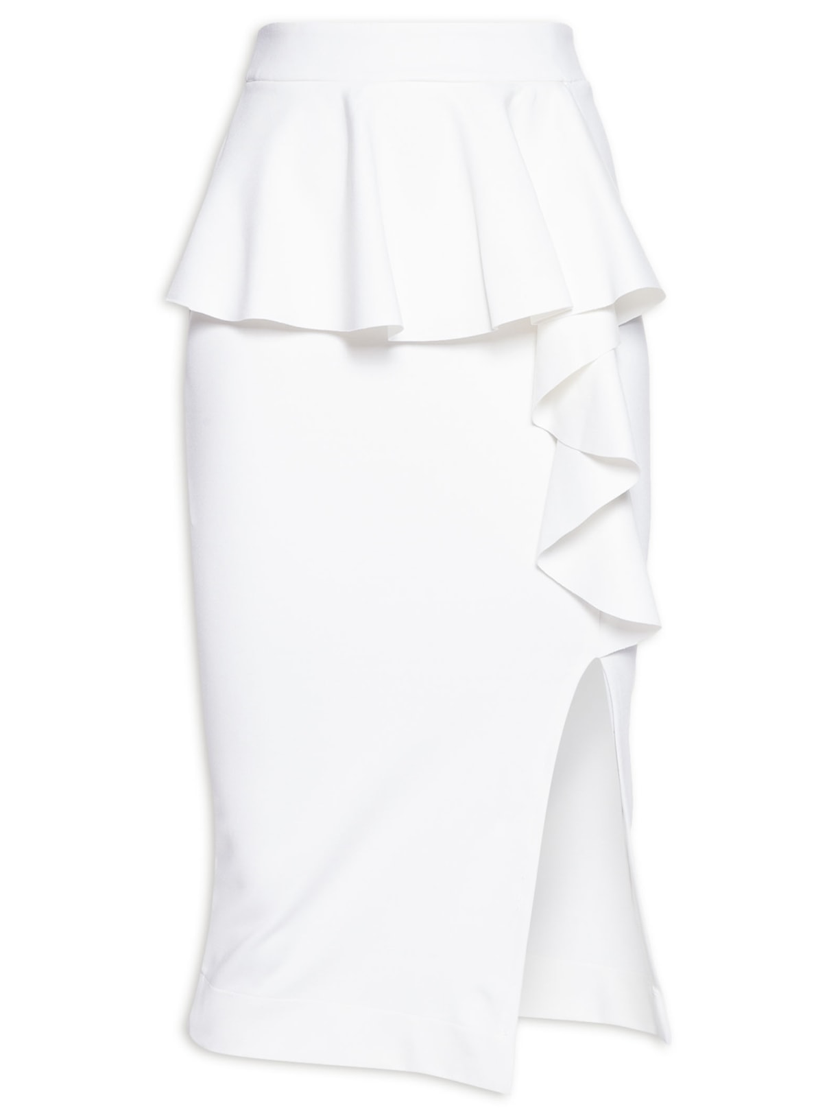 Saia Midi Estruturada Babado - Off White