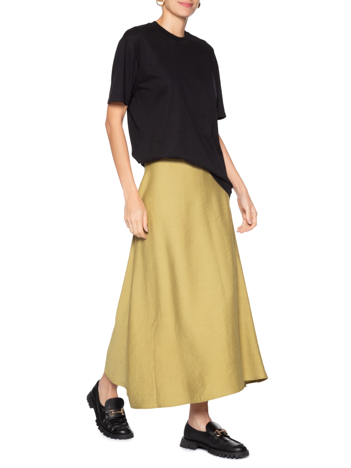 Saia Midi Evasê Bege Basiq