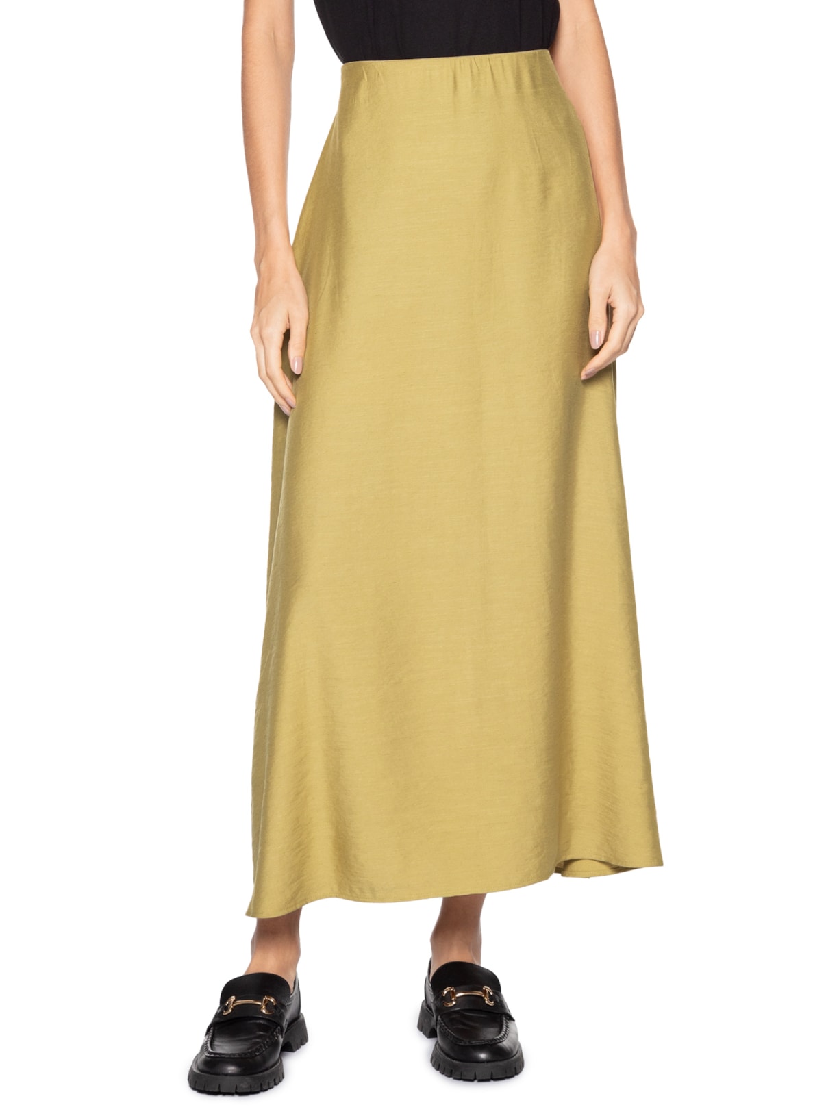 Saia Midi Evasê Bege Basiq