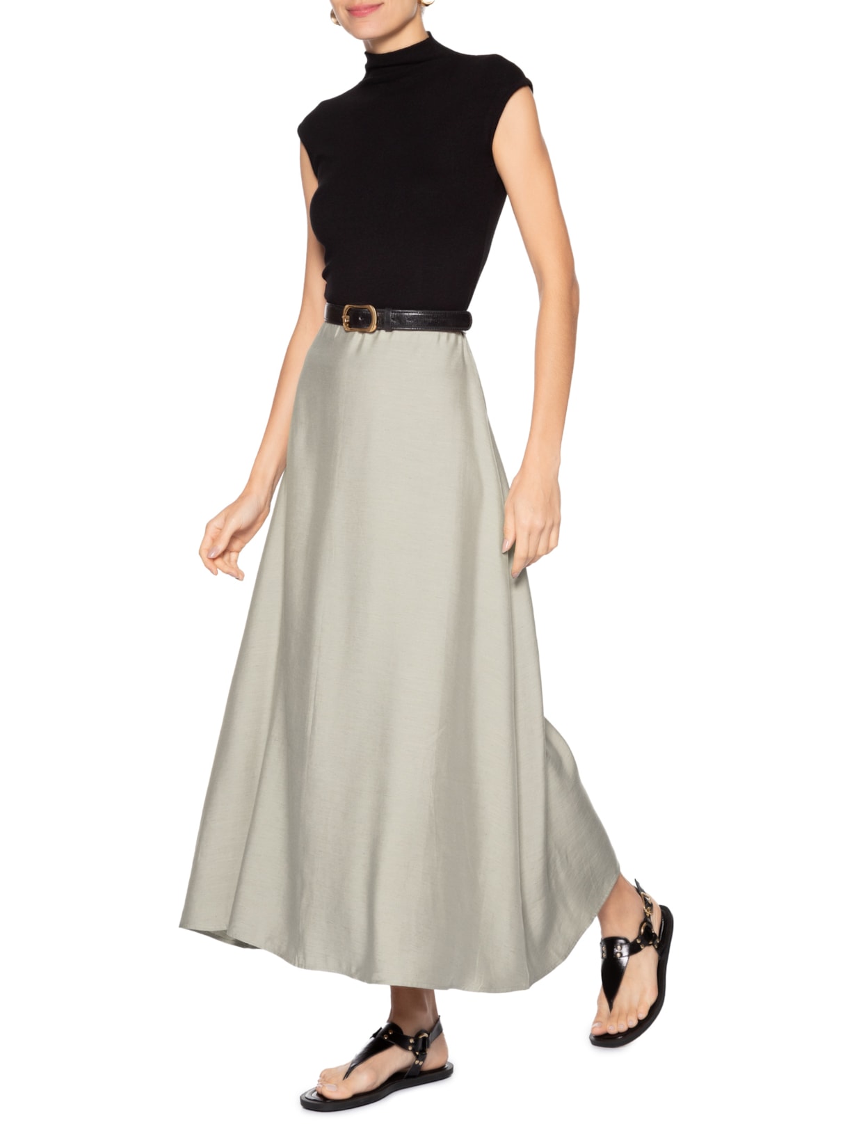 Saia Midi Evasê Bege Basiq