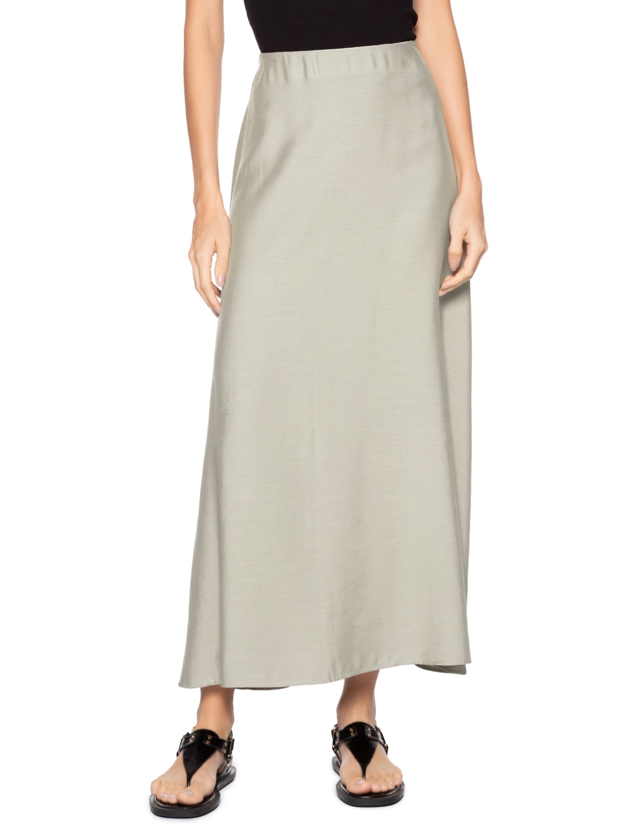 Saia Midi Evasê Bege Basiq