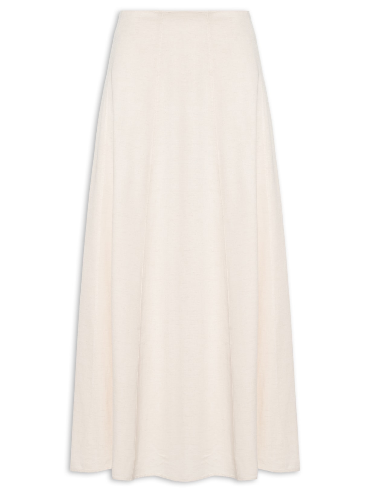 Saia Midi Evasê Com Linho Bege Basiq