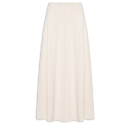 Saia Midi Evasê Com Linho - Bege