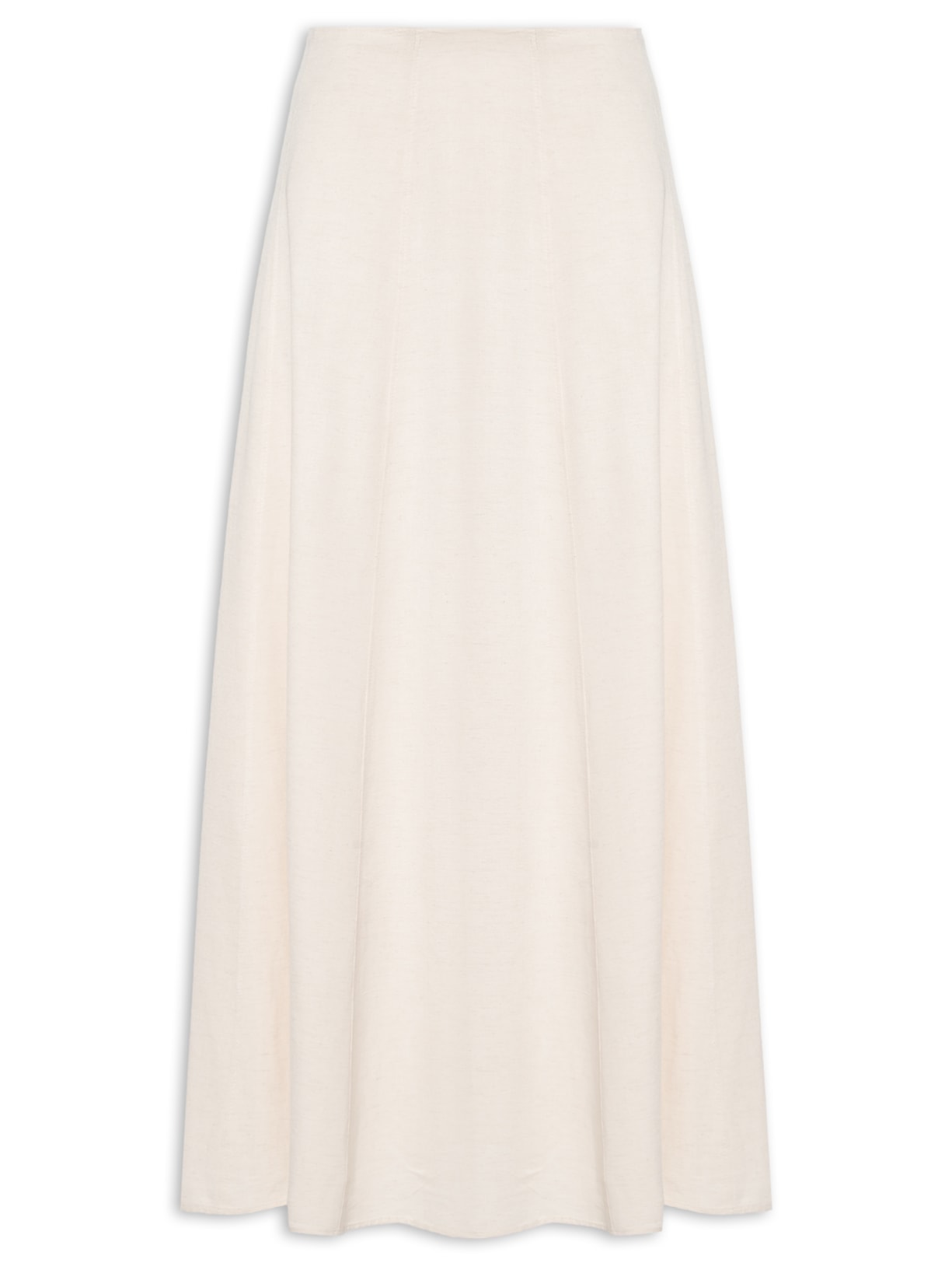 Saia Midi Evasê Com Linho - Bege