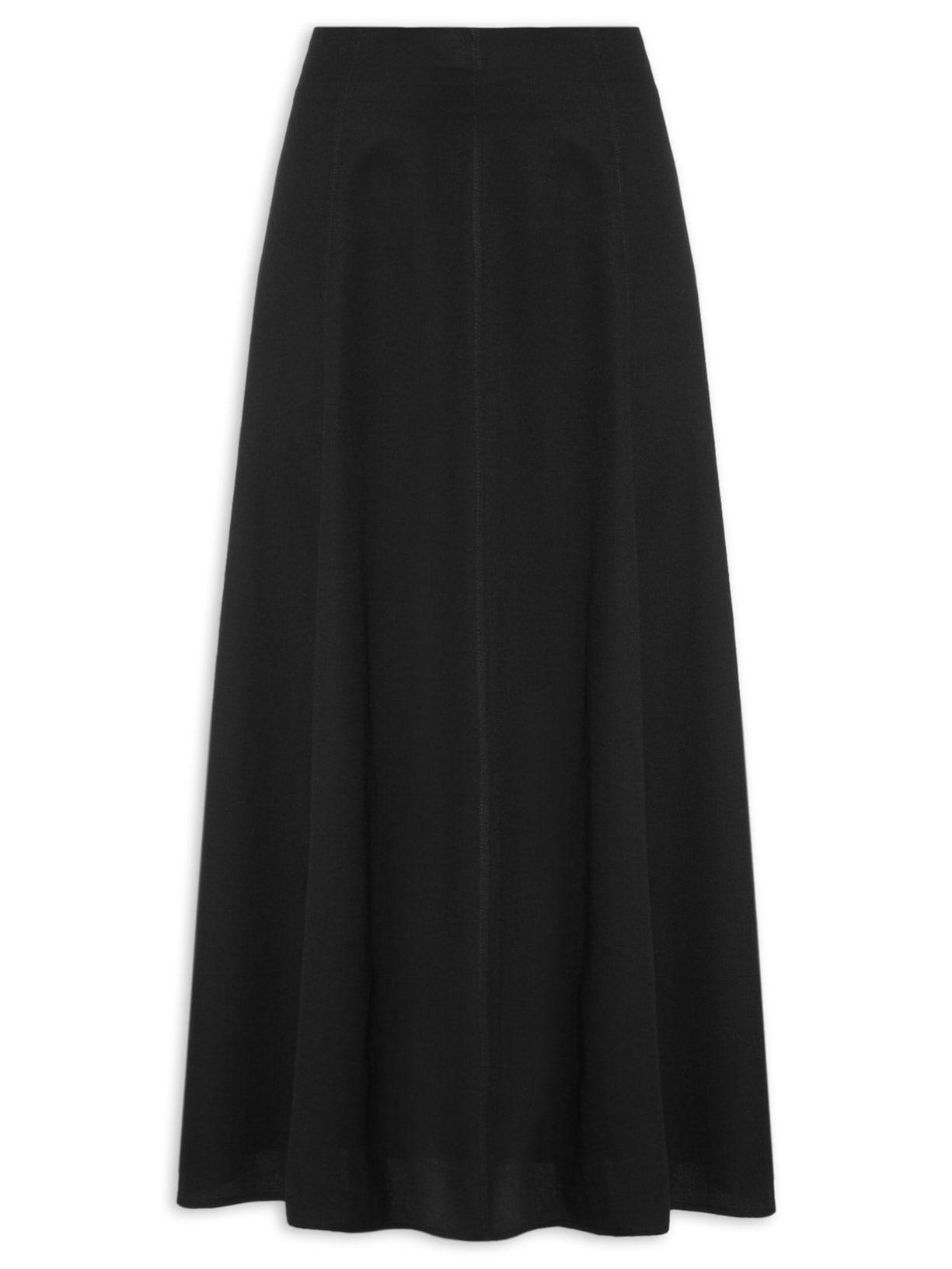 Saia Midi Evasê Com Linho Preto Basiq