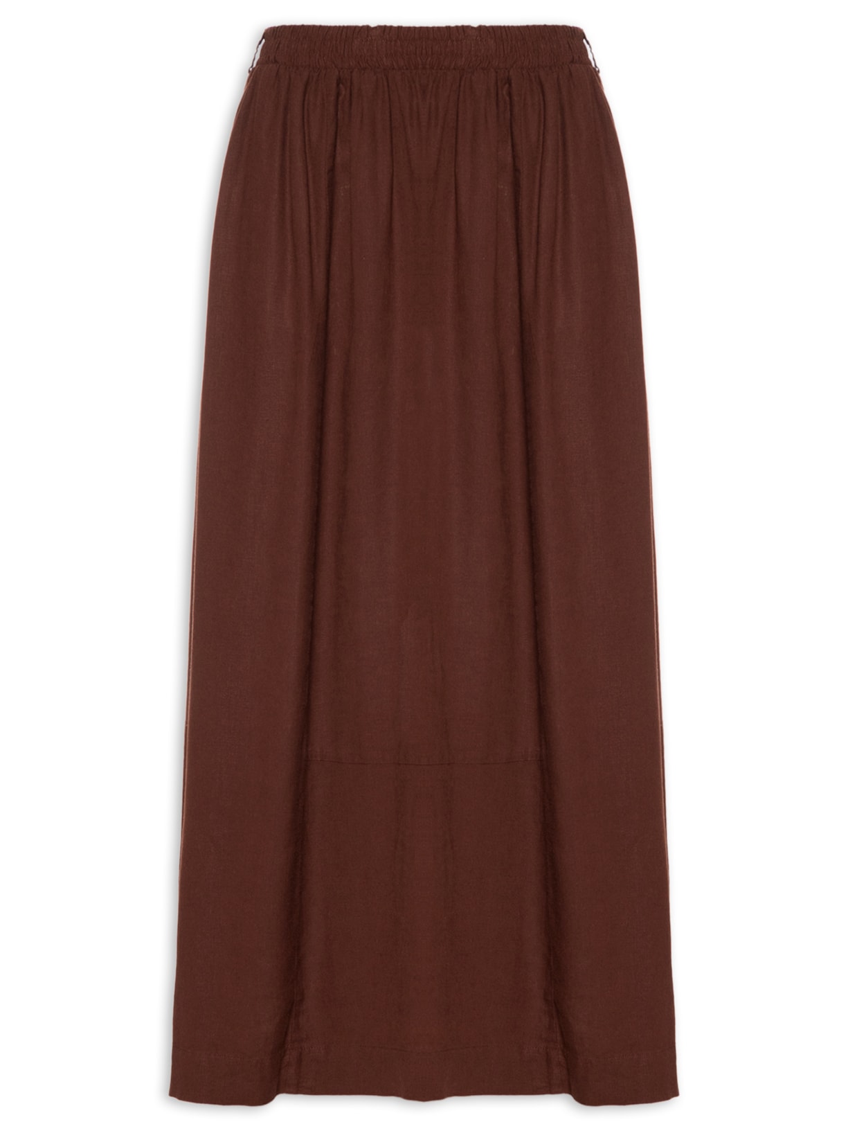 Saia Midi Evasê Dye Marrom Linho Francis Yogini