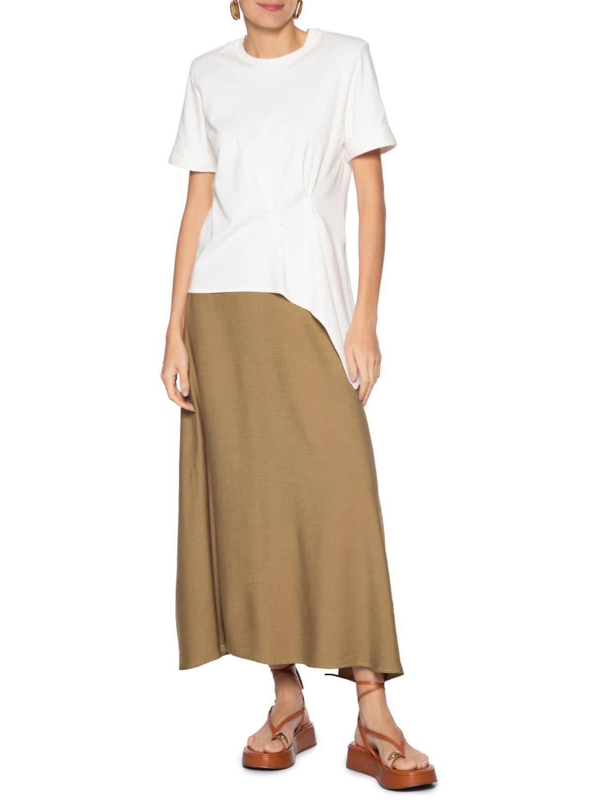 Saia Midi Evasê Marrom Basiq