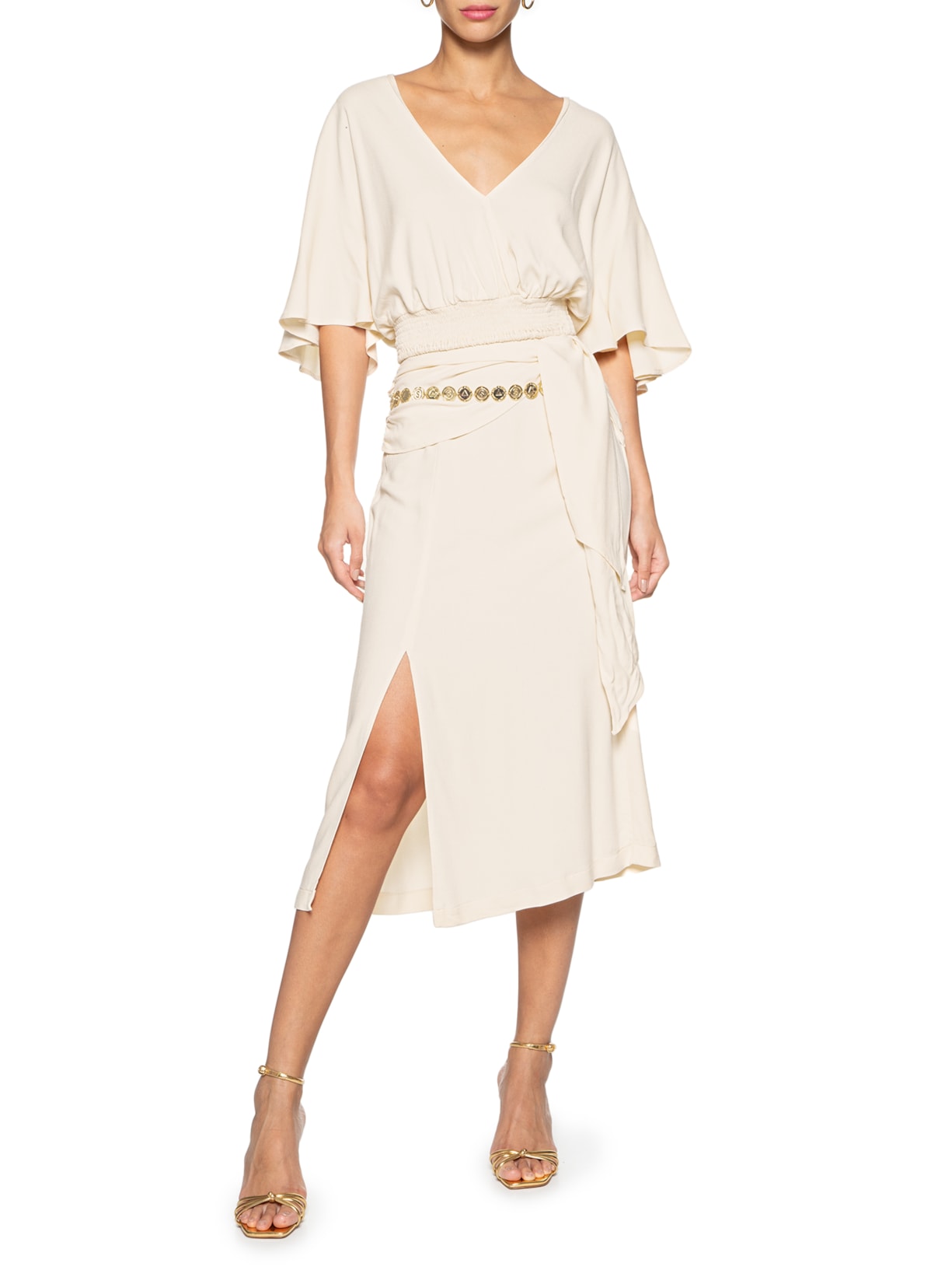 Saia Midi Faixa Bege Maria Filó