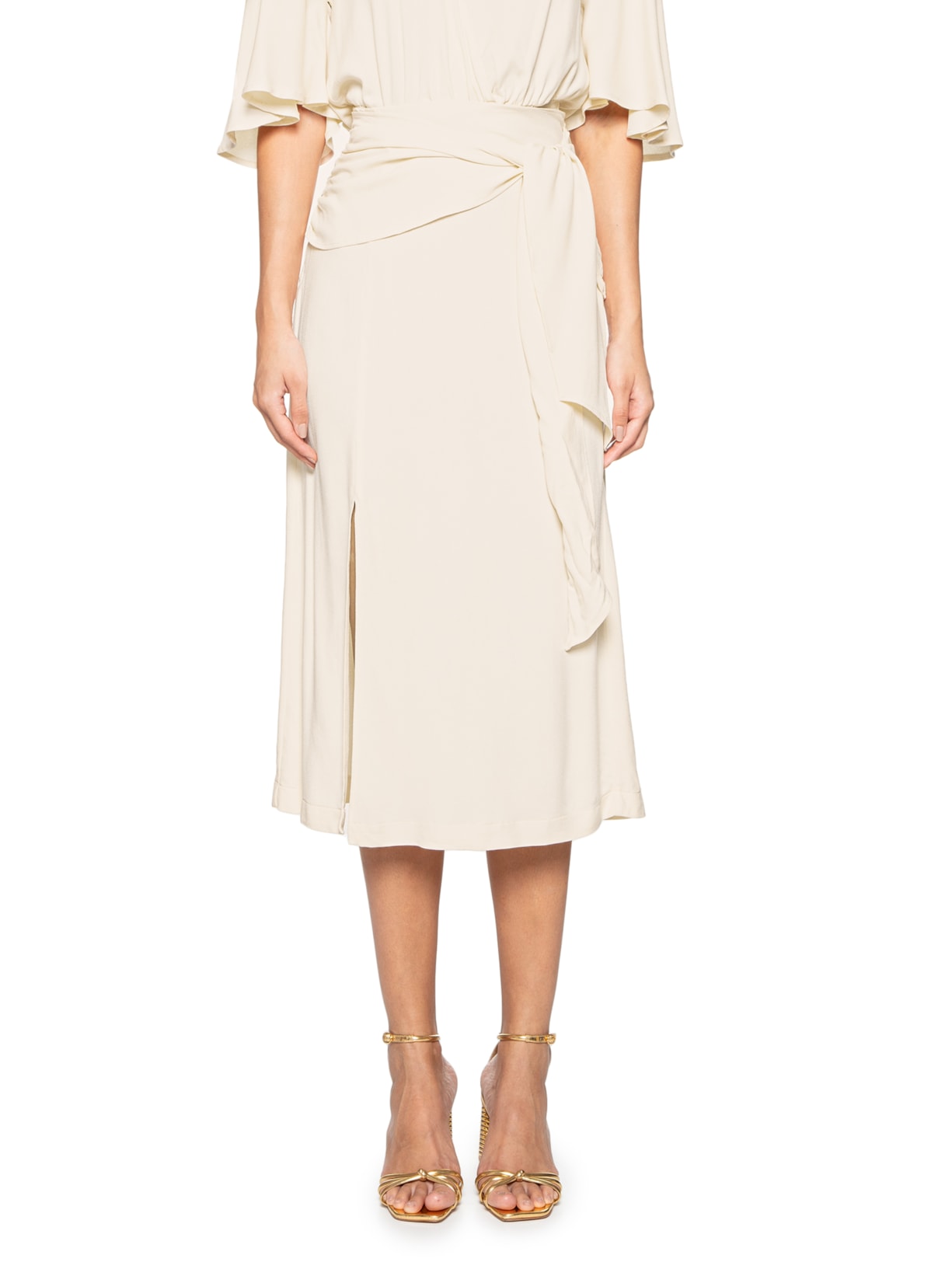 Saia Midi Faixa Bege Maria Filó