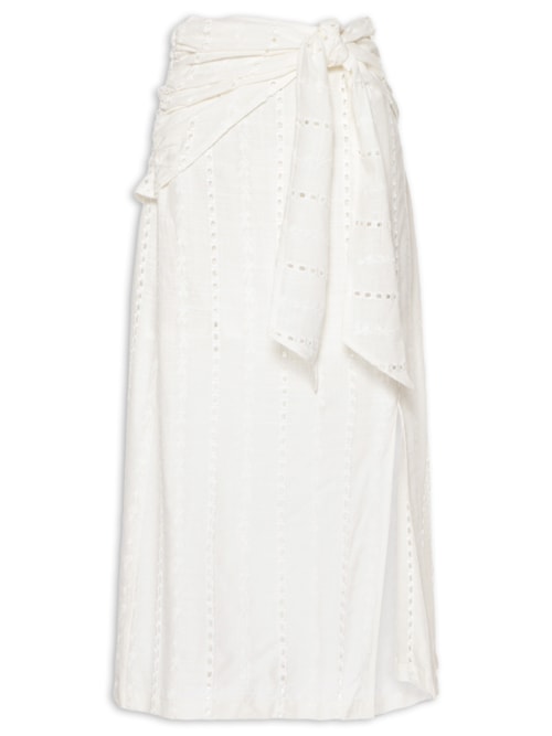 Saia Midi Faixa Bordado Listra Bali - Branco