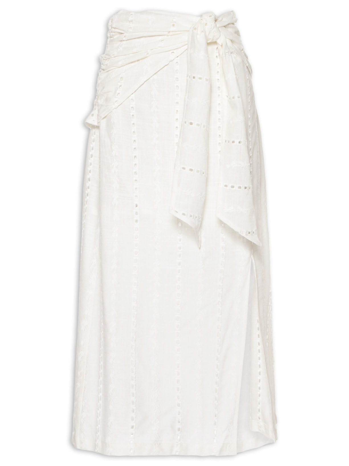 Saia Midi Faixa Bordado Listra Bali - Branco