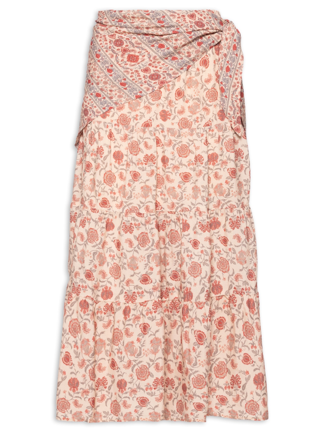 Saia Midi Faixa Estampa Agave Palha - Rosa