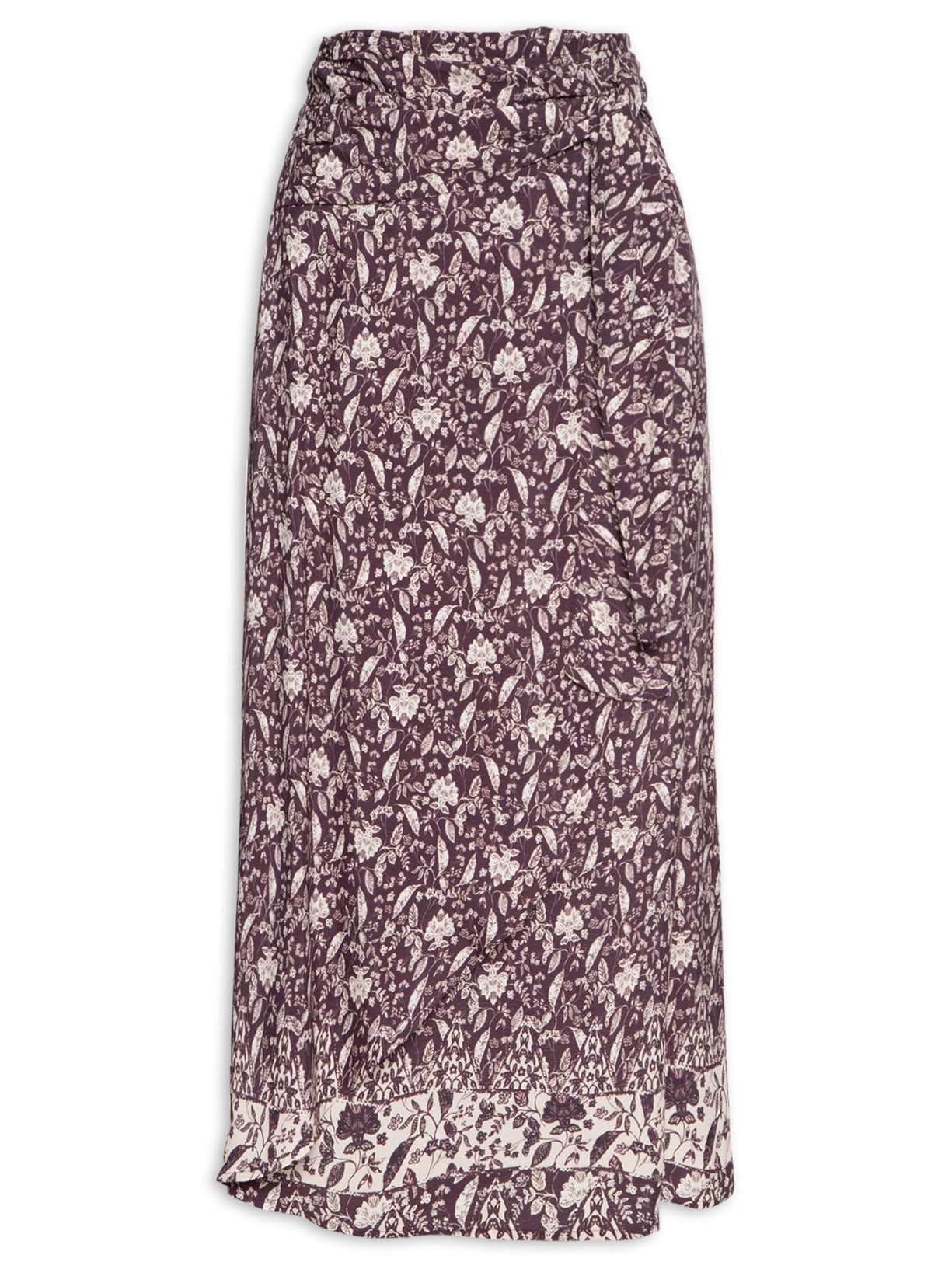 Saia Midi Faixa Estampa Bosque - Roxo