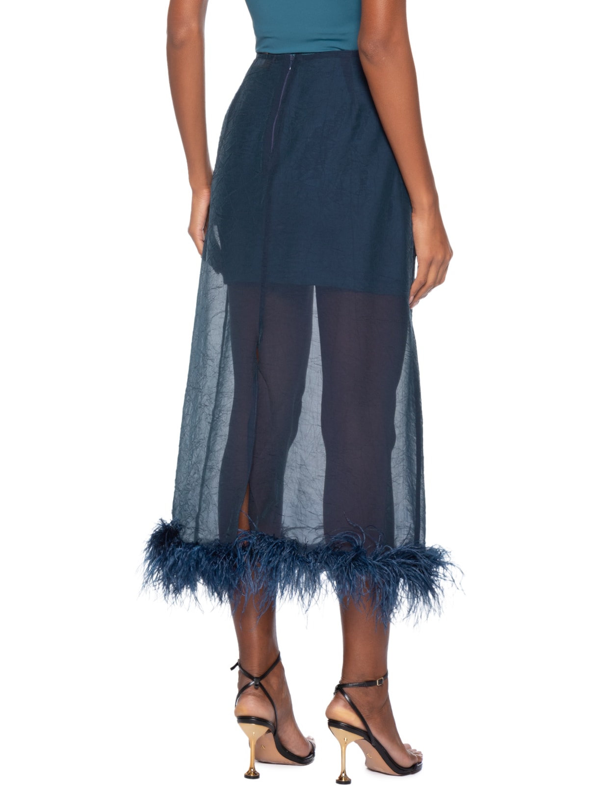Saia Midi Feather Azul Marina Bitu
