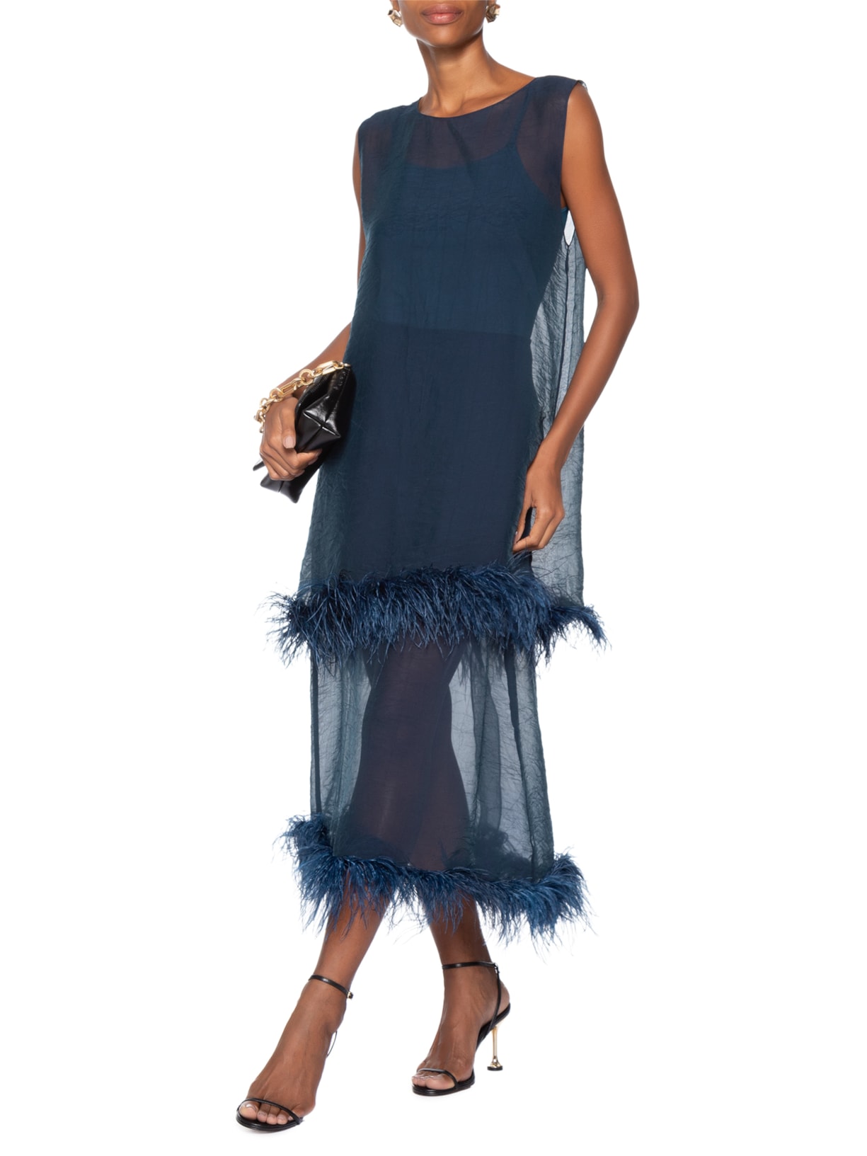 Saia Midi Feather Azul Marina Bitu