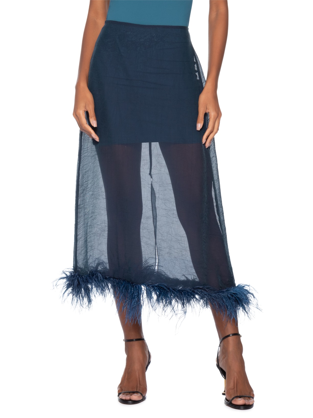 Saia Midi Feather Azul Marina Bitu